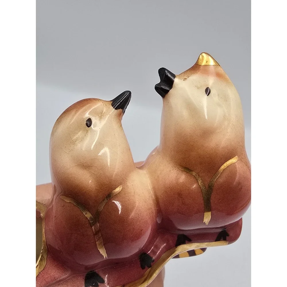Vintage Bird Bud Vase Figurine Mauve Gold Gilt Ceramic Good Mid Century Decor‎